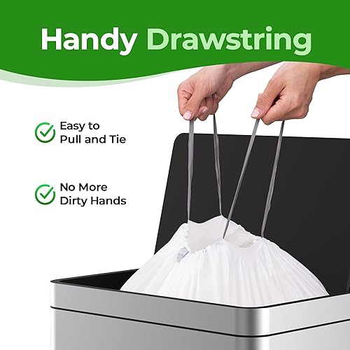 Miniatura 10 de Code N (200 unidades) Bolsas de basura resistentes de 0.047 in de grosor con cordón reforzado de 12-13 galones45-50 litros compatibles con simpleman