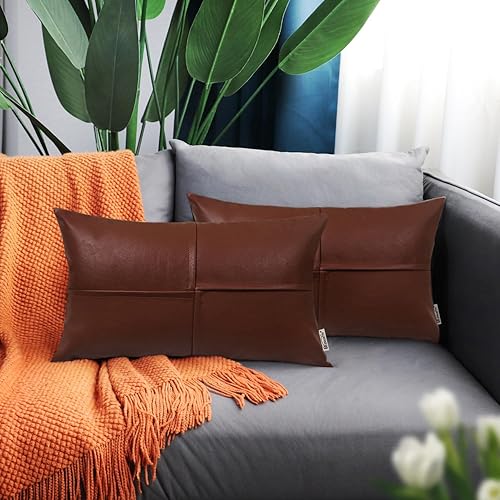Miniatura 46 de BRAWARM Fundas de almohada de piel sintética de 20 x 20 pulgadas, paquete de 2, fundas de almohada de cuero crema, almohadas decorativas de cuero