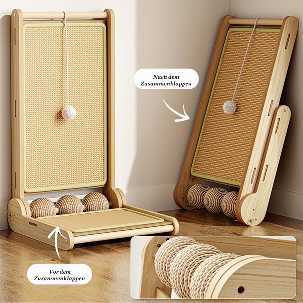 L-förmiger Katzenkratzer, stehend, mit natürlichem Sisal-Kratzmatte, faltbar, schützende Möbel-Kratzmatte mit Ball, Spielzeug für den Innenbereich (60 x 28 x 33 cm)