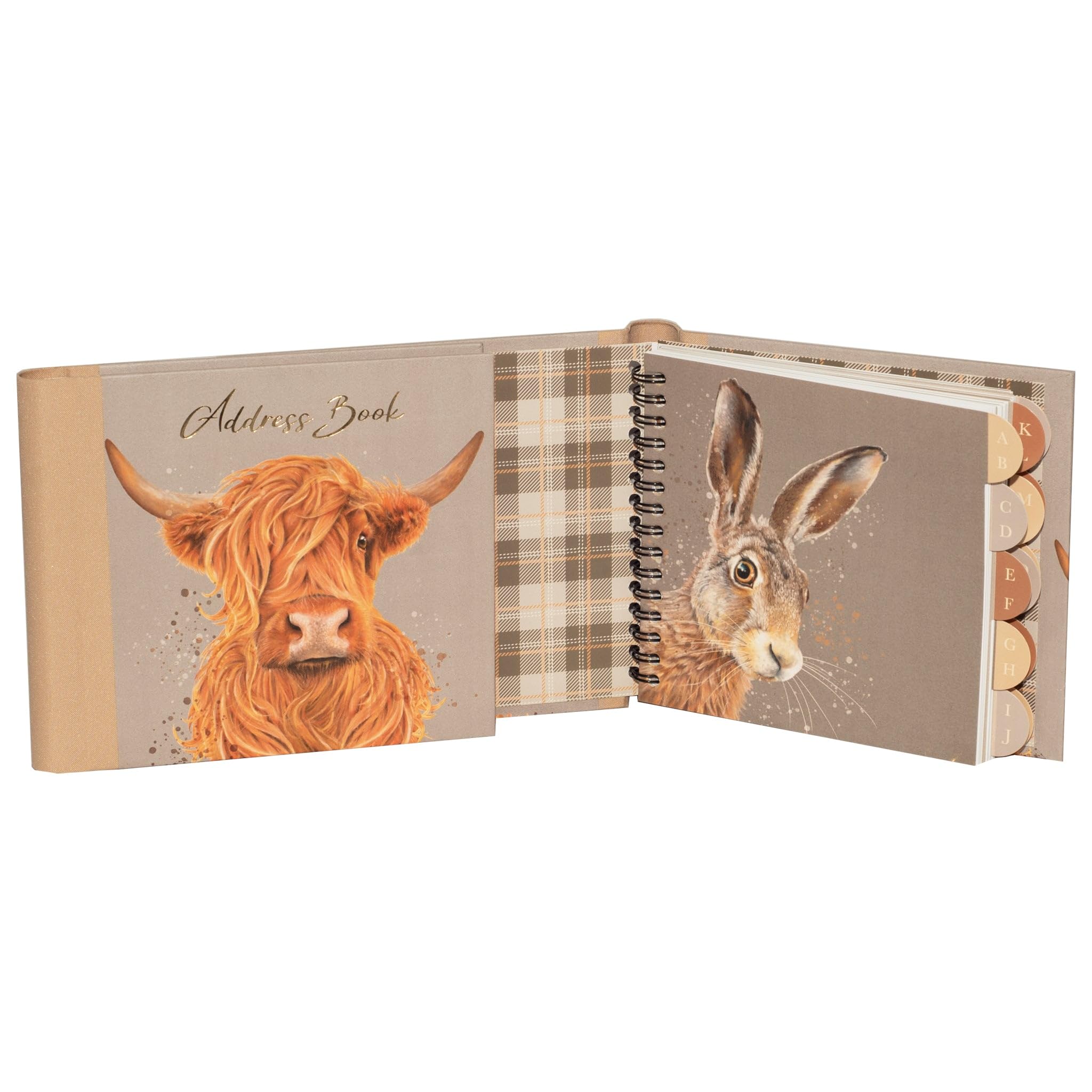 Design By Violet Cedar & Sage Highland Cow and Wild Hare Address Book – Hardback Contact Book with 520 Entries for Animal Lovers