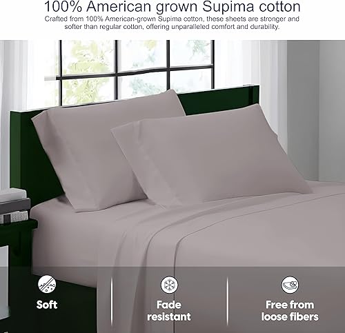 Miniatura 3 de SGI - Juego de sábanas tamaño King de 100 % algodón Supima americano de 800 hilos, tejido de satén de lujo, ultra suave, transpirable y duradero,