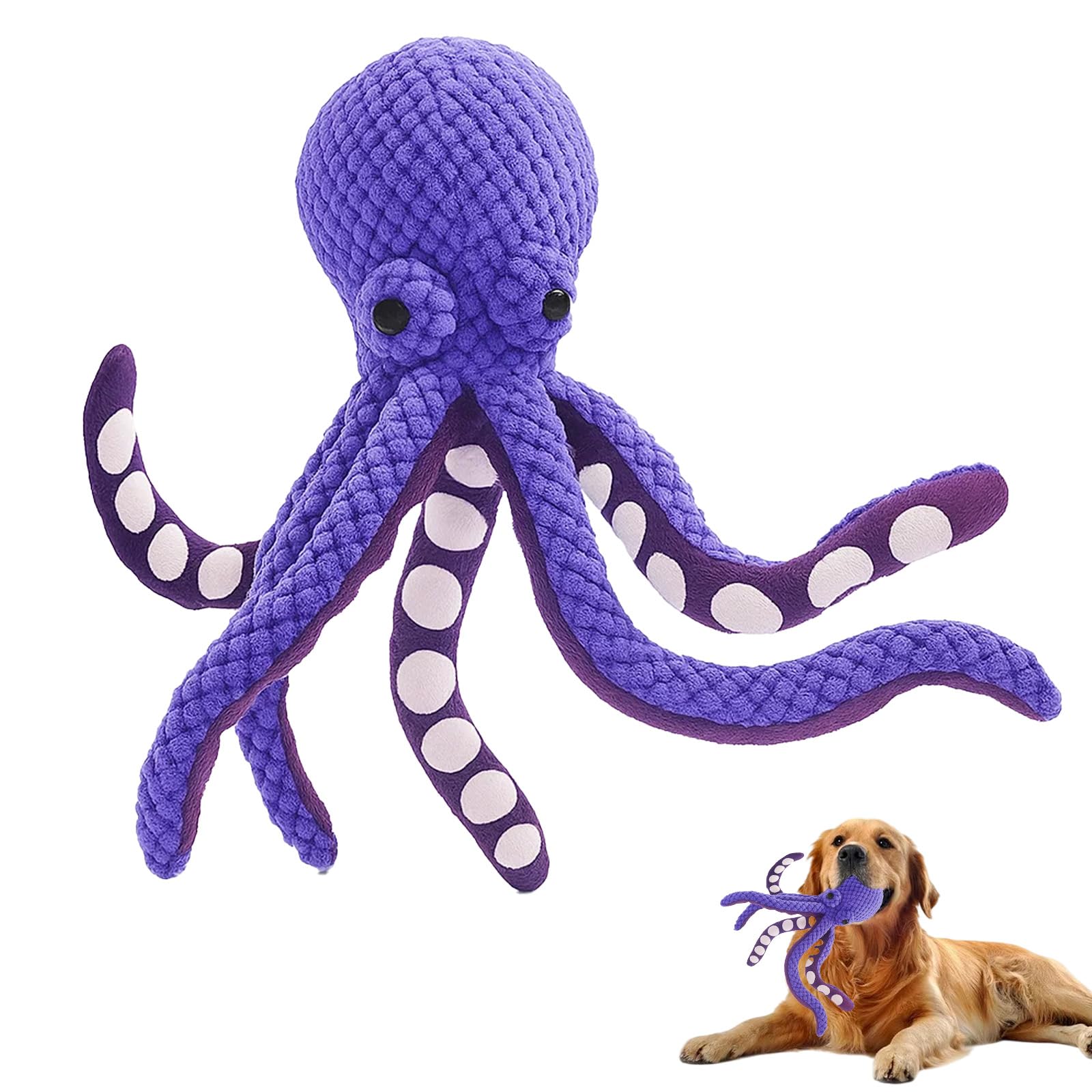 Octopus Dog Toy, Indestructible Dog Toys for Small Medium Large Dogs, Durable Chew Proof Purple Whiskerspot Octopus, Interactive Squeaky Toy for Indoor Outdoor Play, Tug of War