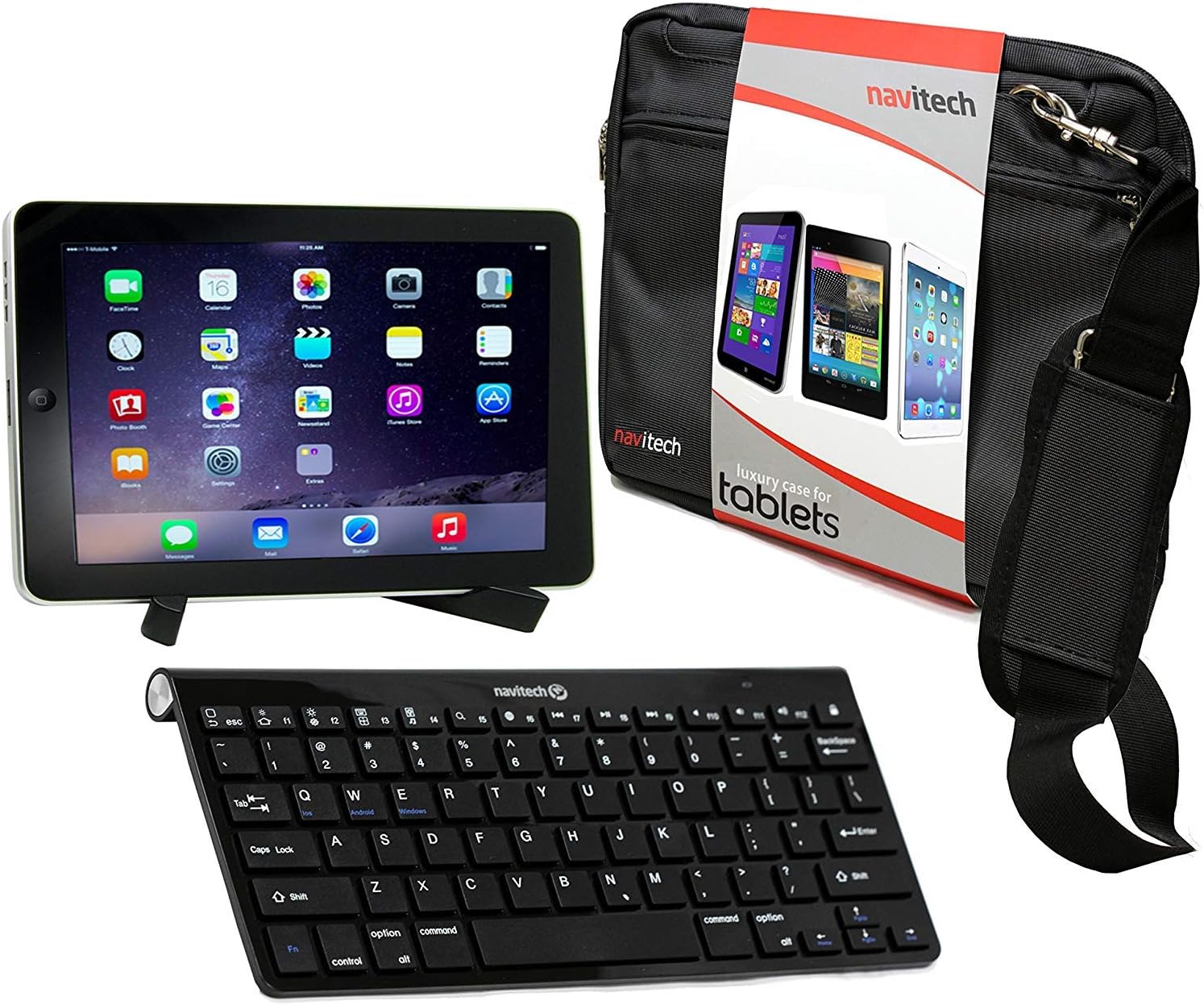 Navitech Converter Pack Including Multi OS Wireless Bluetooth Keyboard/Black Case Bag & Portable Stand Compatible with The Tianyida 10.1 | Tecwizz 10.1 inch | Teeno Tablet HD 10.1''
