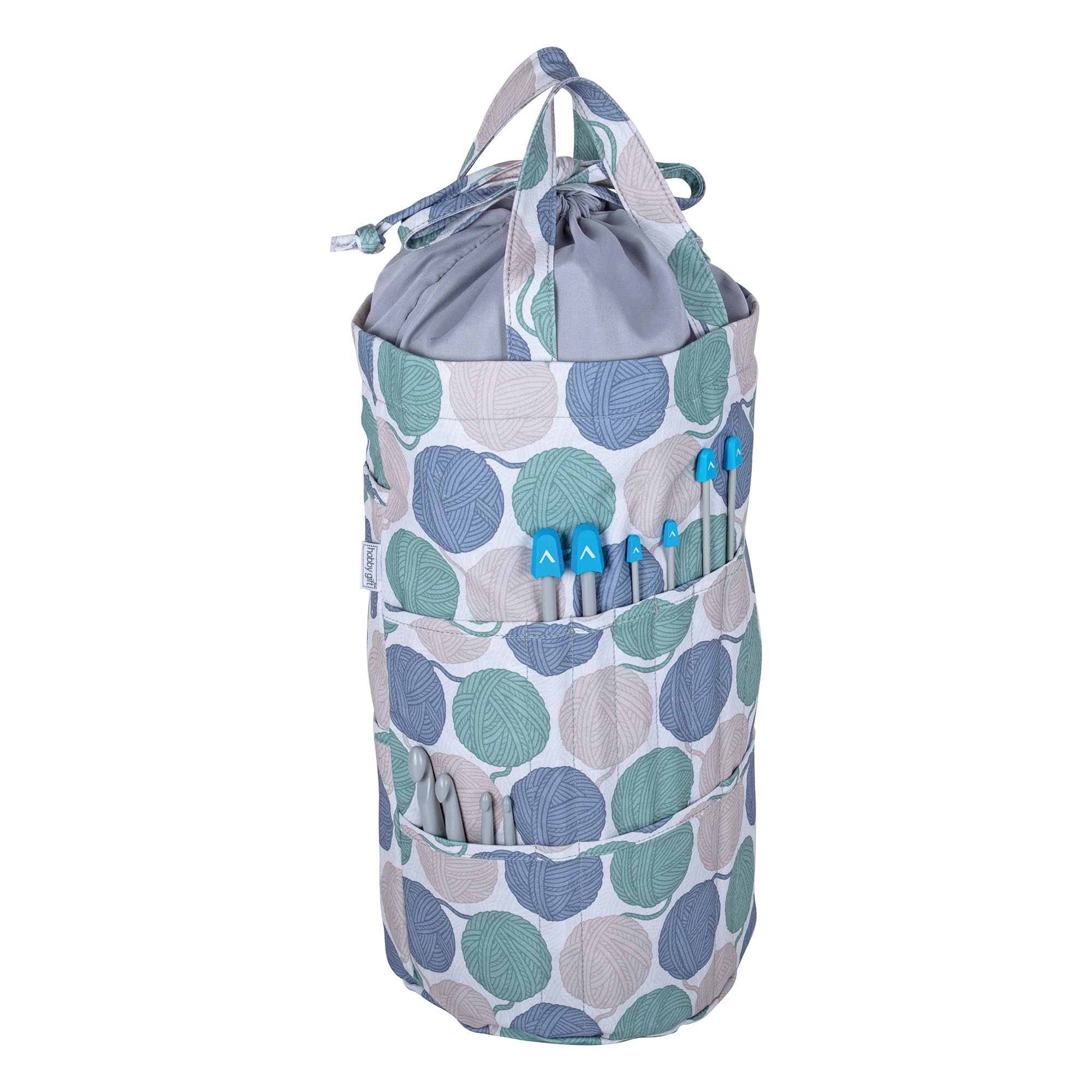 Hobby Gift Yarn Balls Knitting Bag Drawstring Storage Craft Project Tote-Accessory Hook Needle Pockets, Cotton, 15 X 41 X 19.5Cm