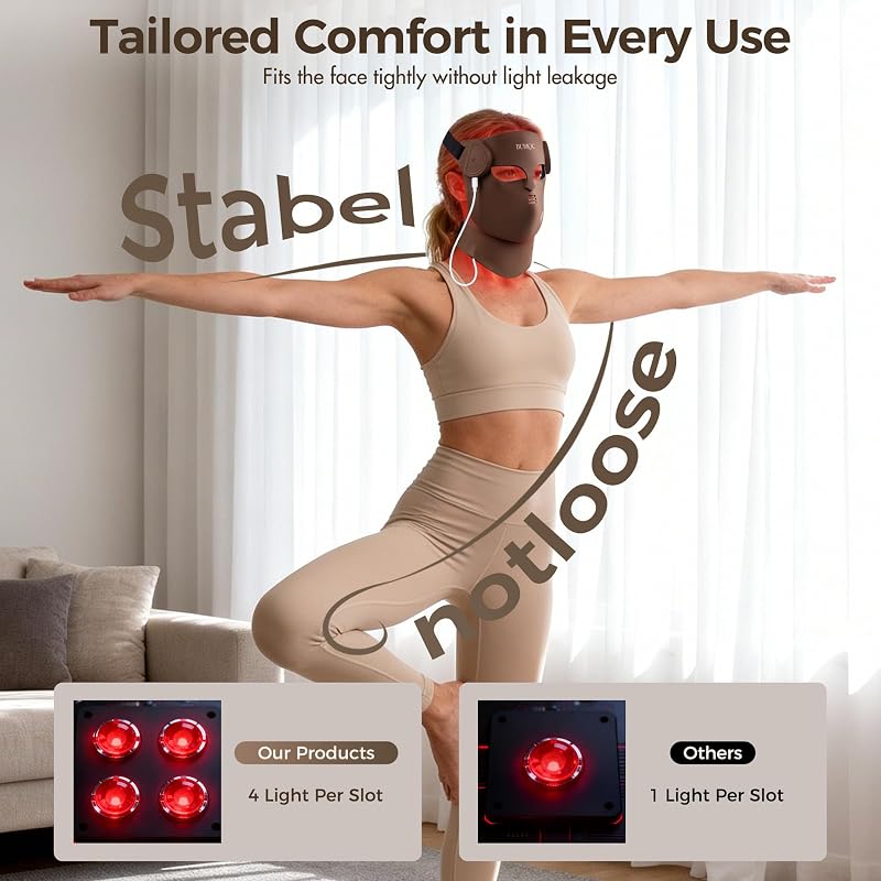 4D Wireless Red Light Therapy for Face and Neck with 400 LEDs,8+1 Color Light Therapy Mask with NIR, 850nm Red Light Therapy Mask, 4000mAh Rechargeable Led Face Mask Remote Control for Home & Travel image 7