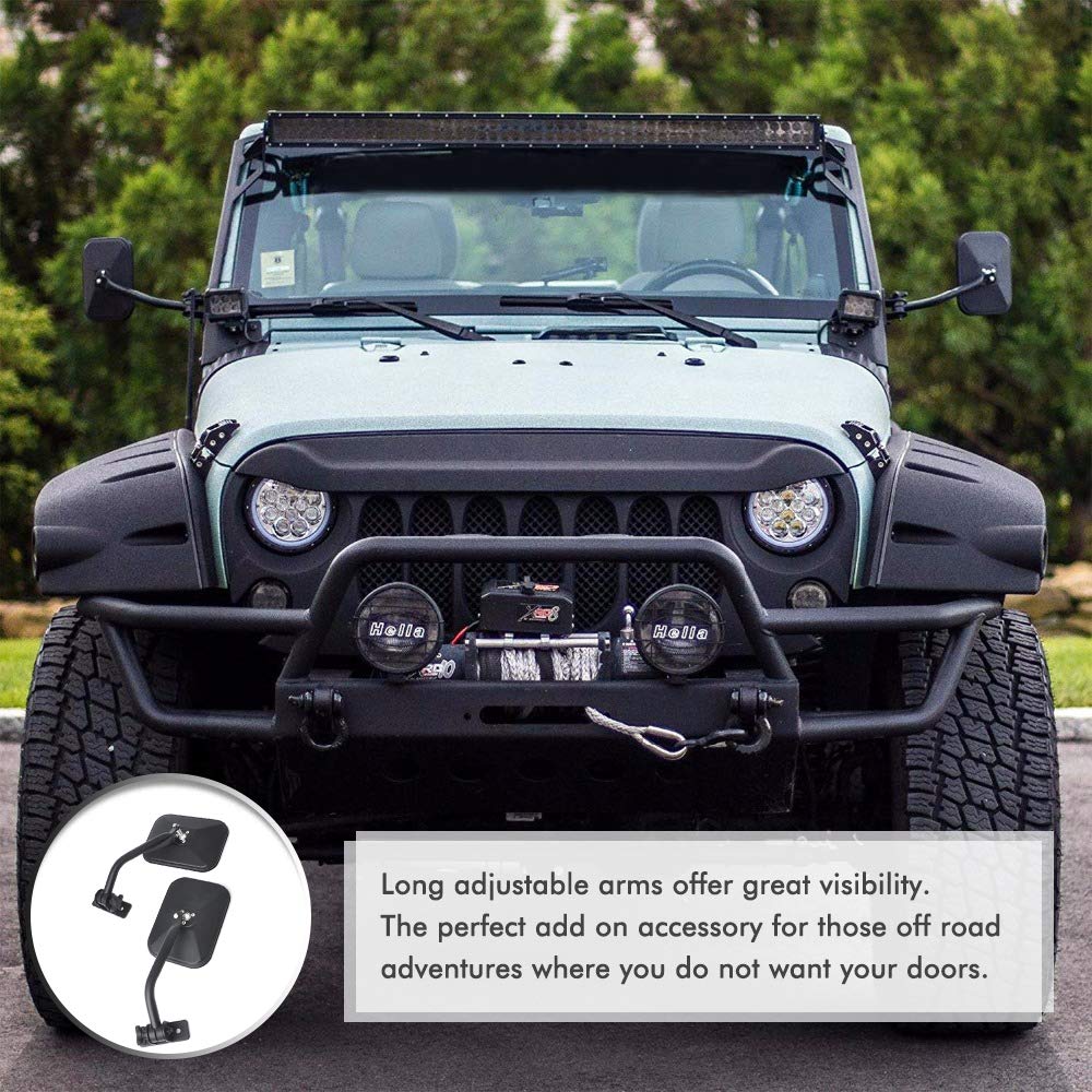 A ABIGAIL Door Off Mirror for Jeep Wrangler TJ JK 1997~2006 2007~2017 Rectangular Mirrors Quick Release Side View Mirror Textured Black