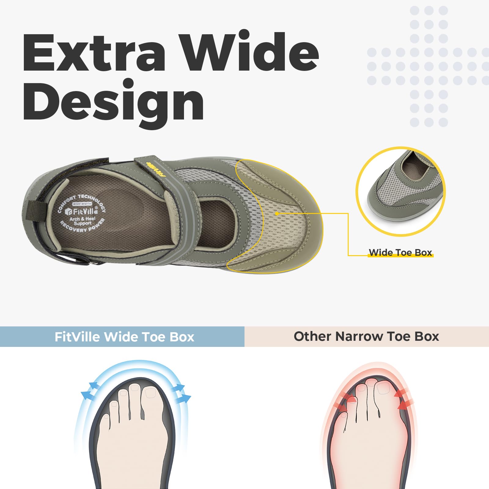 FitVille Scarpe Donna per Piedi Larghi Sandali Comodi e Traspiranti Scarpe da Passeggio con Supporto dell'Arco Plantare
