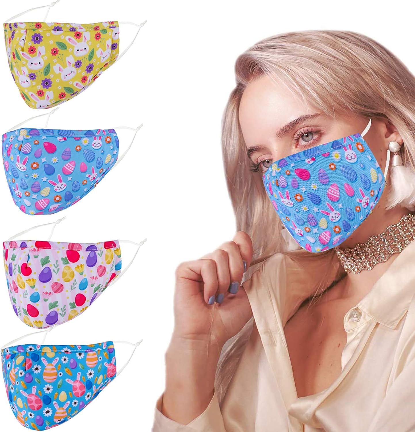 YUESUO Easter Egg Decorations Face Mask Cotton Reusable for Women Men,Washable Breathable Designer Cloth Fabric Madks,Gift Adult Earloop Mouth Nose Cover Small Femle Holiday Day