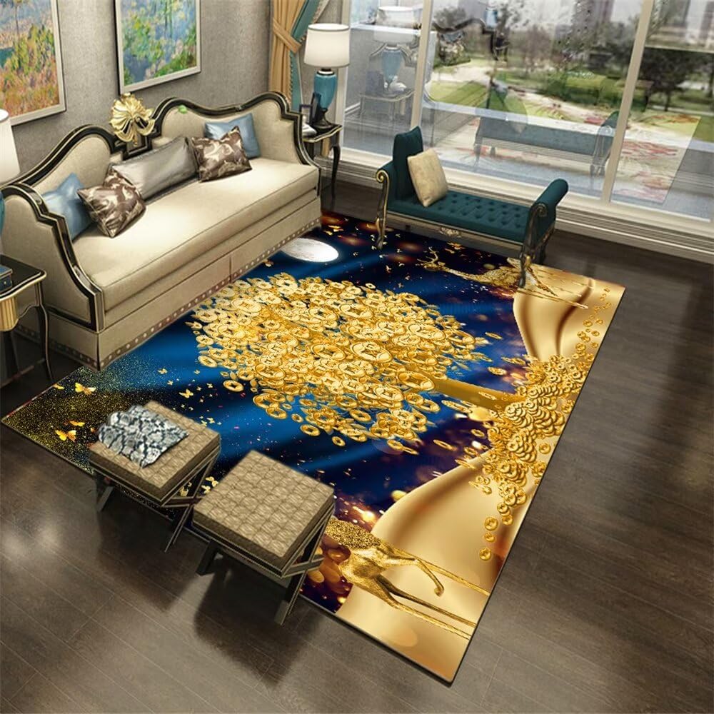 Tapis oriental bleu et jaune 170x240cm pour grand salon et chambre