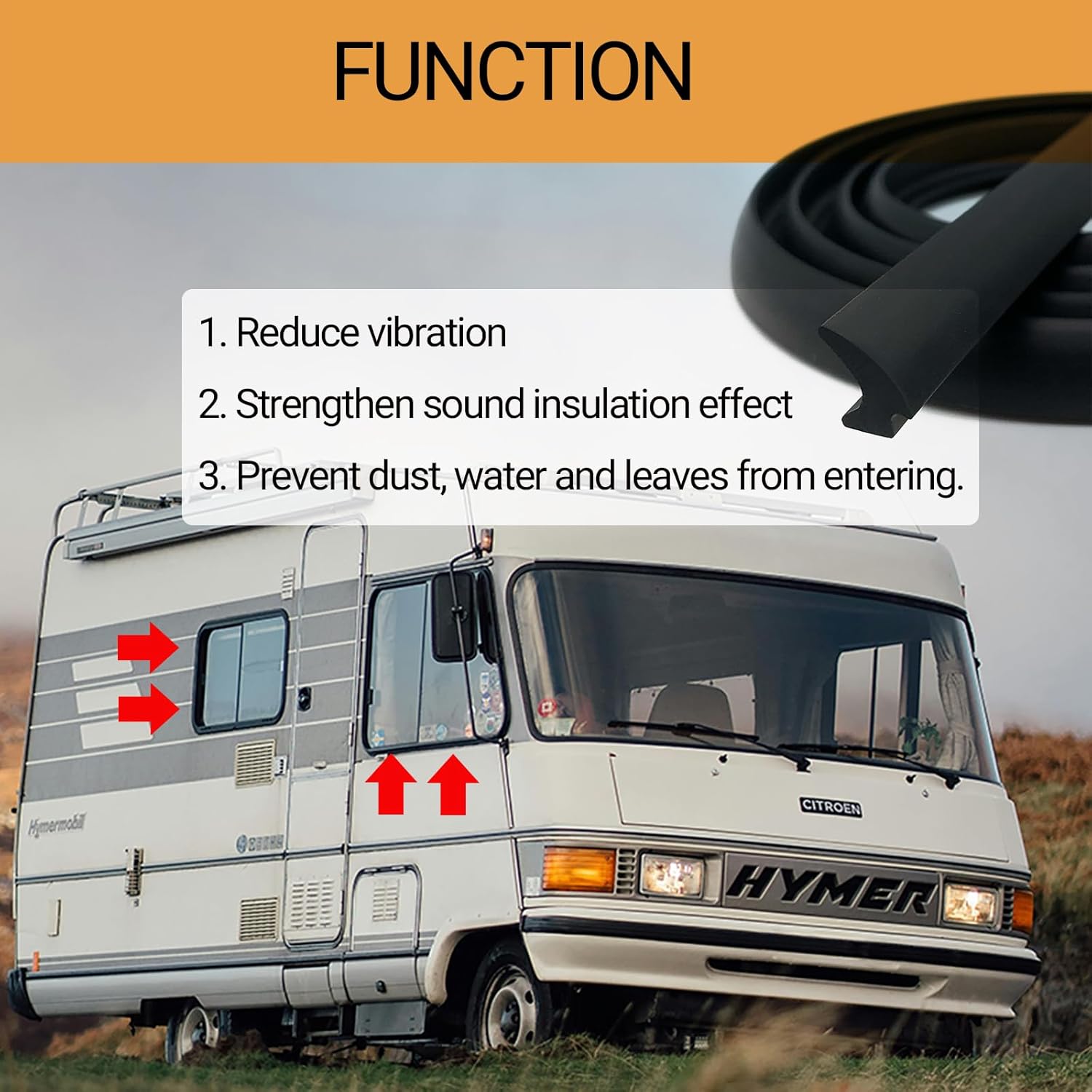 RV Window Seal, W: 1/4" x H: 1/2" Rubber Windshield Gasket, RV Window Weather Stripping for Boat, Vehicle, Home Application and More, 20Feet