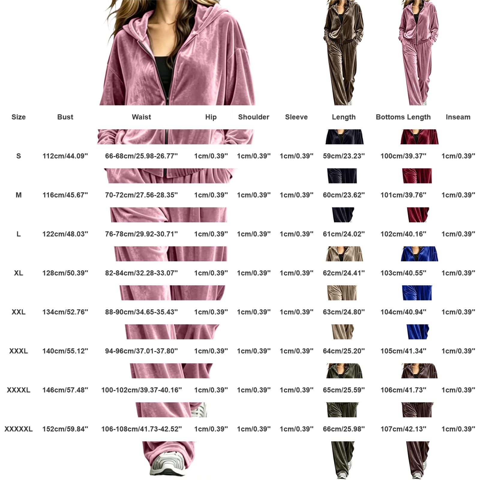 Tuta da jogging da donna, elegante, in velluto | Tuta in velluto per il tempo libero con cerniera, giacca casual con cappuccio e gamba larga, pantaloni da jogging, due pezzi