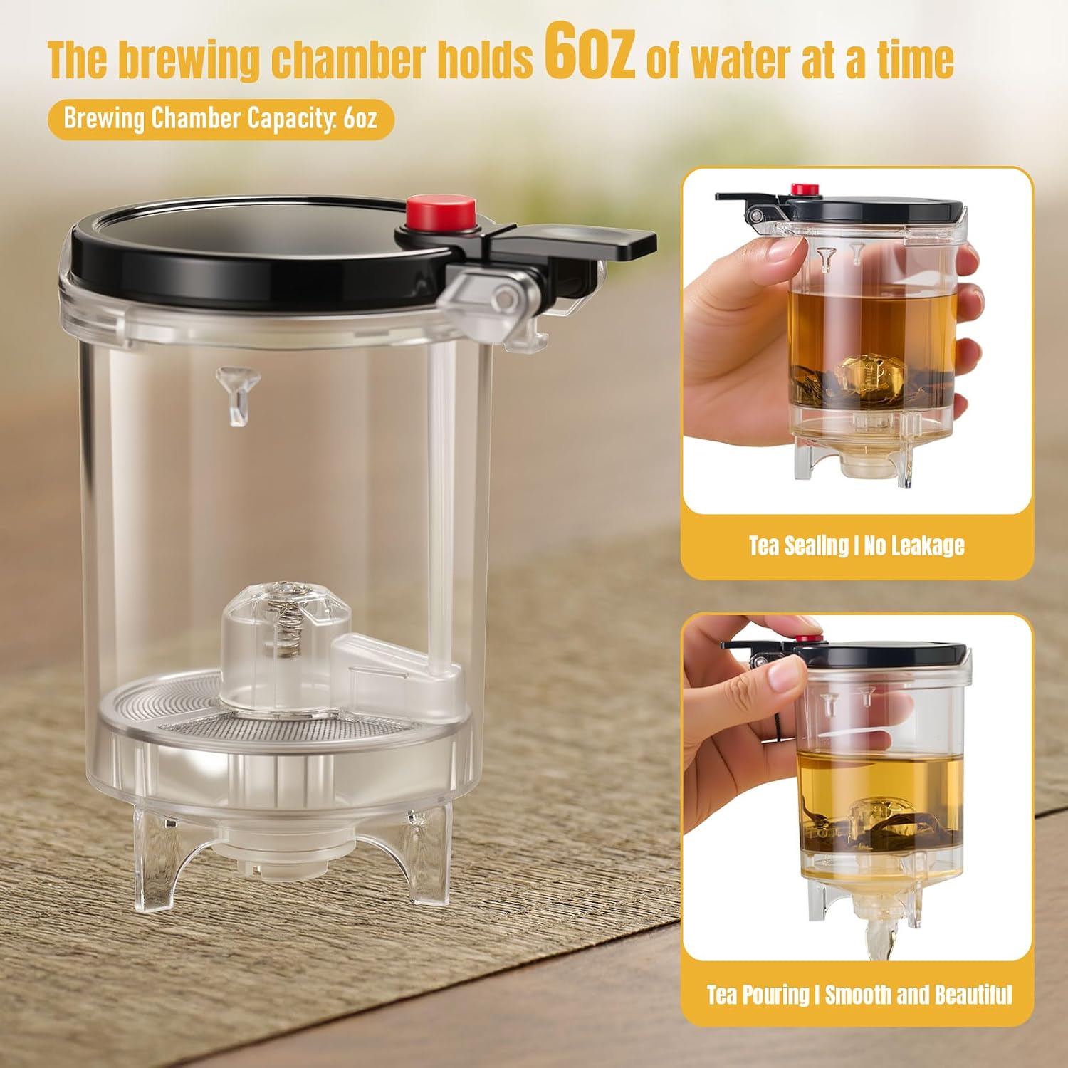 PARACITY Glass Teapot with Infuser, 33 fl oz Magic Teapot with One Button