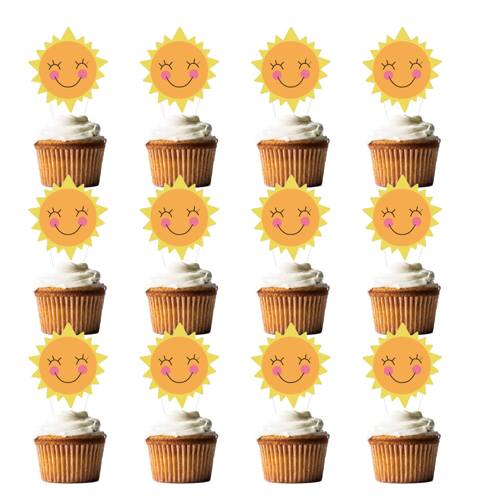 Ylimaf 24 Pcs Sun Cupcake Toppers Sun Smile Face Cupcake Toppers Sunshine Cake Toppers for 1st Birthday Baby Shower First Trip Around The Sun Cake Decorations Sun Party Decorations