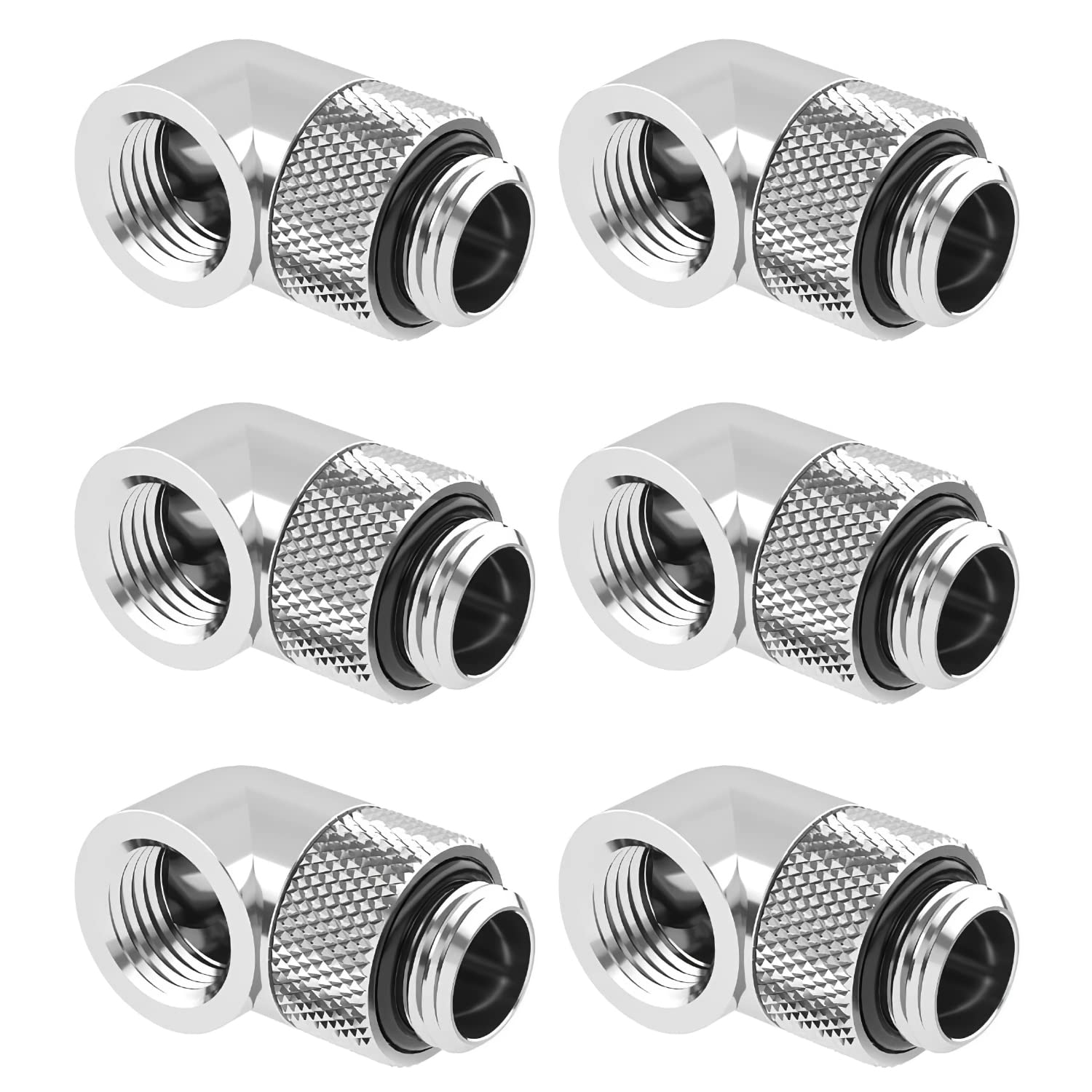 Dracaena G1/4 "macho a hembra extensor Fitting, 90 ° giratorio, plata, paquete de 6
