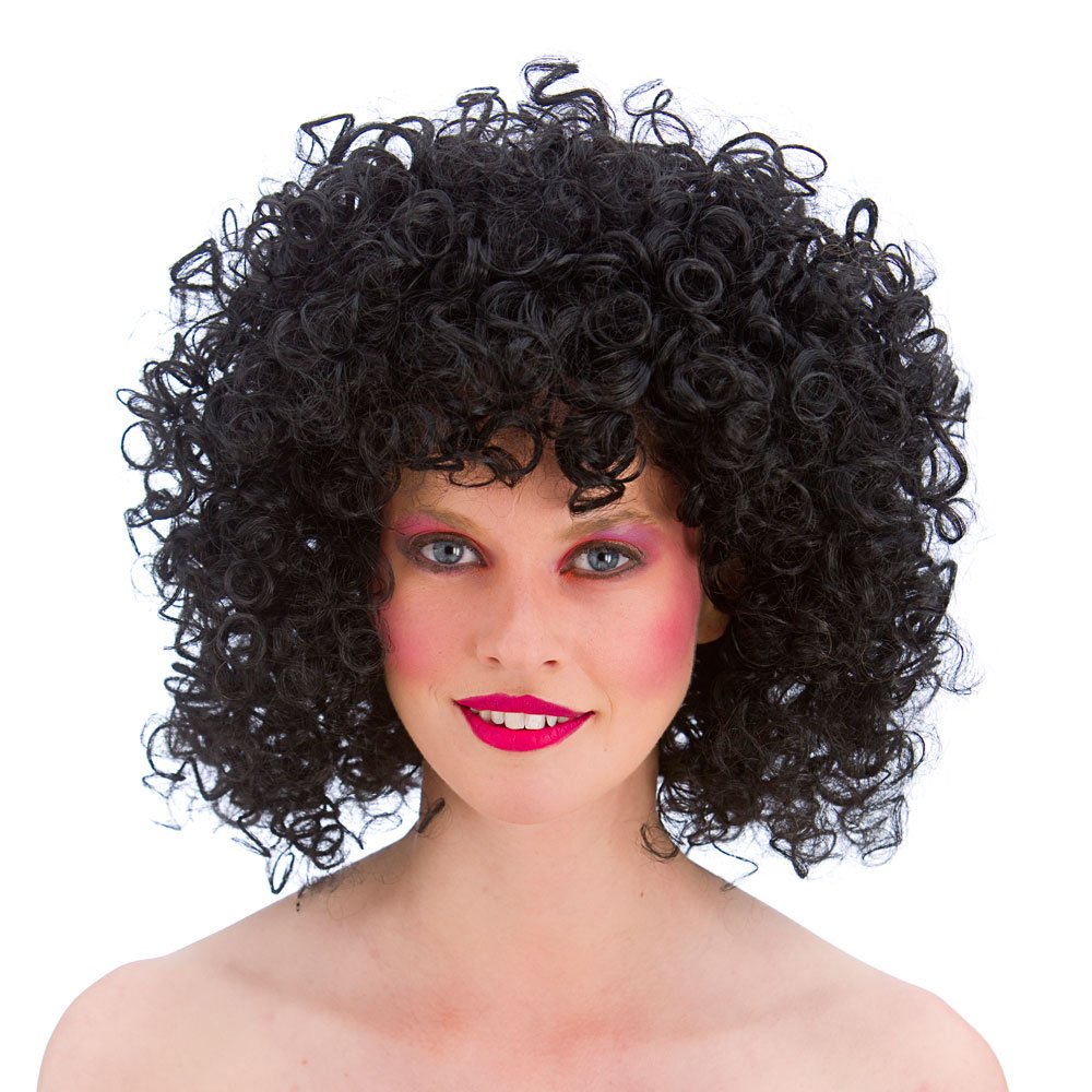 Adult 80's Black Disco Perm Fancy Dress Wig