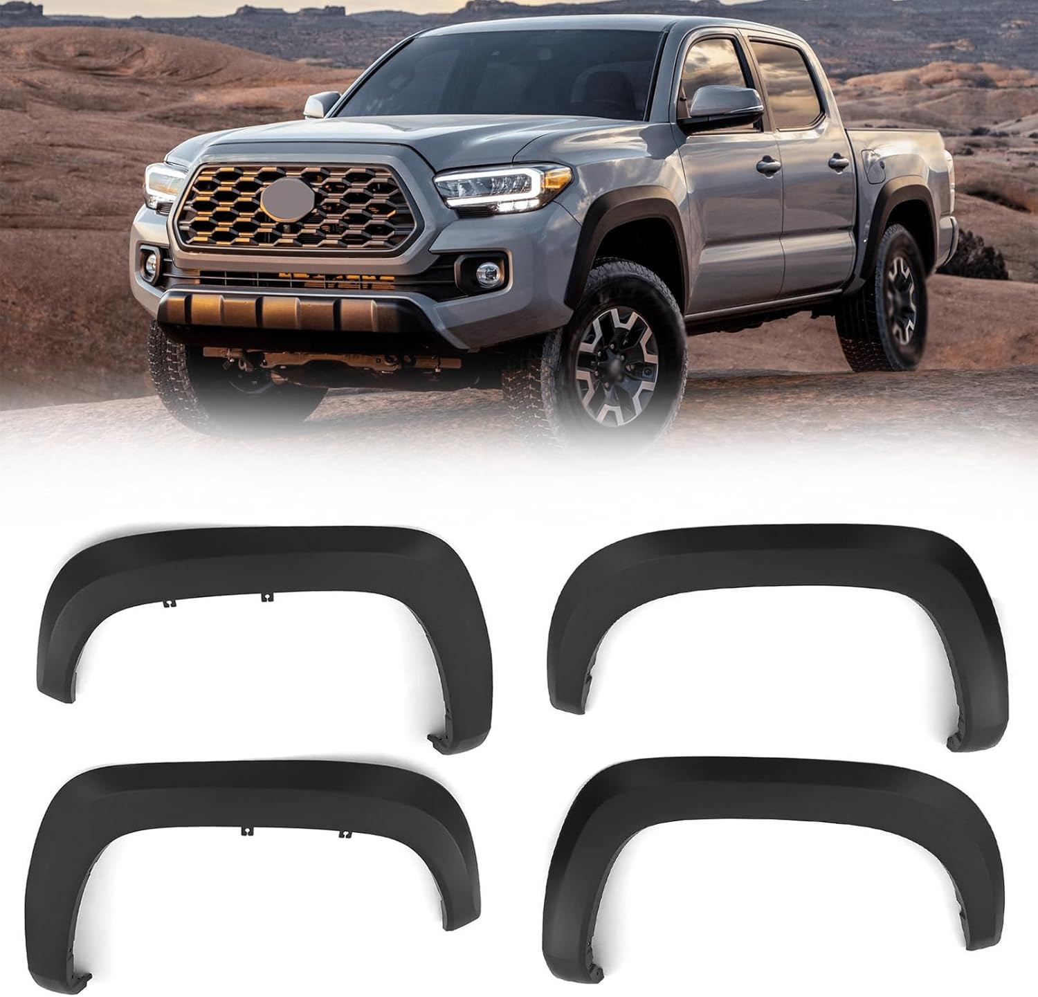 Bewild Wheel Fender Flares Fit for 2016-2023 Toyota Tacoma Wheel Eyebrow Molding Trim Front & Rear Side 4pcs Kit Replacement (Front & Rear)