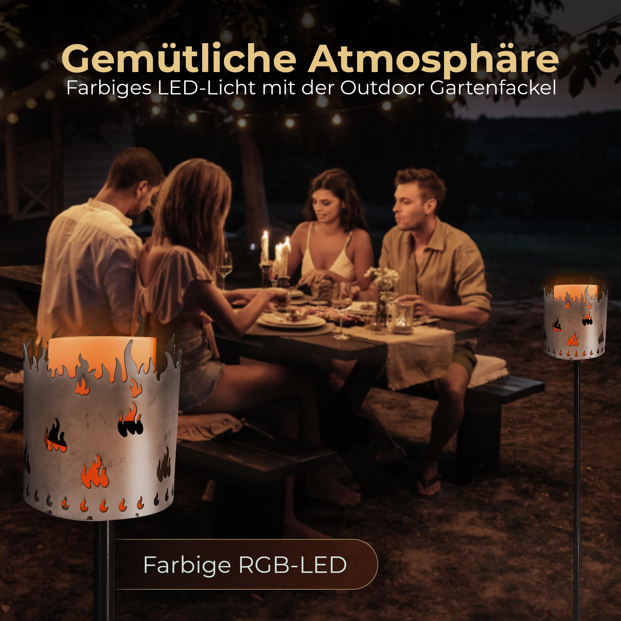 Gartenfackel RGB LED Leuchte Motiv Flamme - Rost Lampe Gartenlampe RGB LED Leuchte für draußen Gartenleuchte Fackel Garten