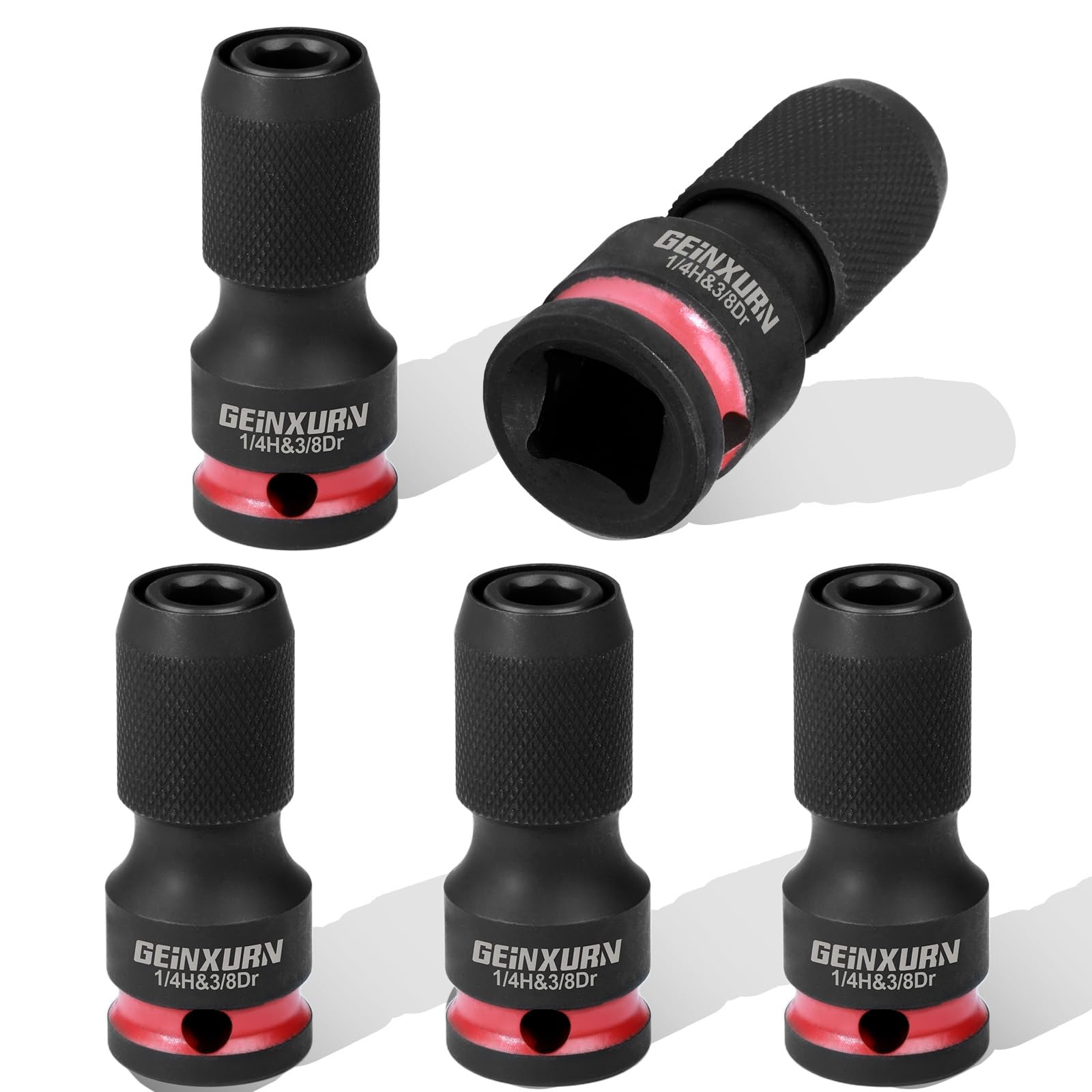 Geinxurn 5PCS Impact Screwdriver Bit Holders, 3/8-Inch Square Drive to 1/4-Inch Quick Release Hex Socket Adapter for Impact Wrench