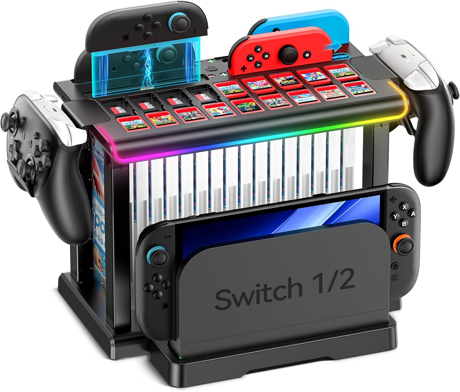 Kytok Switch Organizer Station with Controller Charger, Charging Dock for Nintendo Switch & OLED Joy-Cons, Storage for Games, TV Dock, Pro Controller, Sega Game Gear Accessories