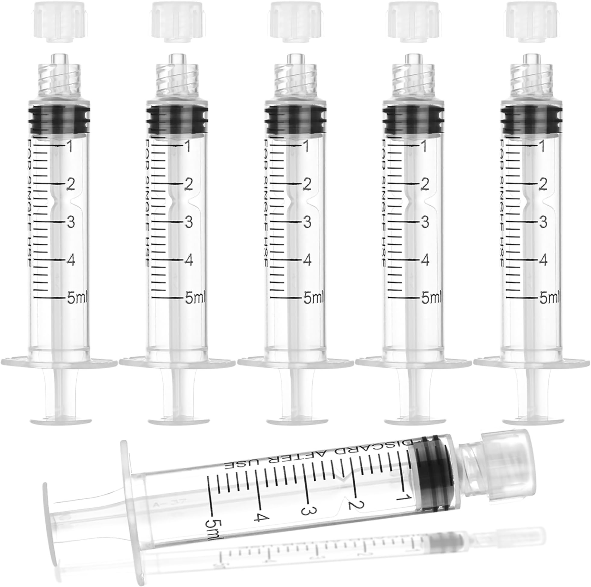 5ml Plastic Syringe for Liquid, 12Pack Syringes without Needle, with Cap for Measuring, Refilling, Oil, Liquids Glue Applicator, Individually Sealed