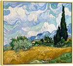 Wieco Art Framed Art Giclee Canvas Imprimés de champs de blé avec des cyprès de Van Gogh Peintures Reproduction abstraite Artwork for Wall Decor Golden Frame