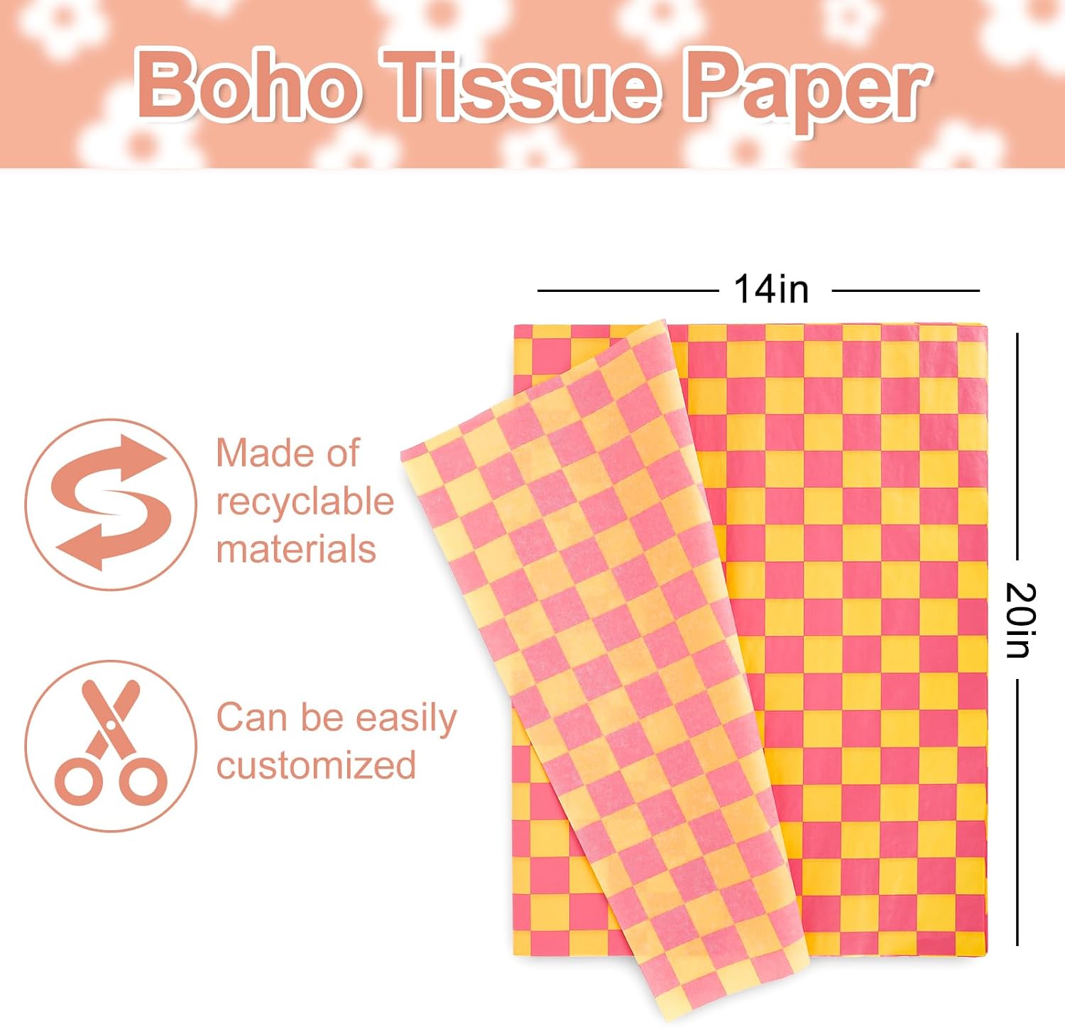 Whaline Boho Tissue Paper Groovy Funny Face Gift Wrapping Paper Retro Hippie Art Tissue Crafts for Baby Shower Birthday Home DIY Gift Bags Party Favor Decor, 90 Sheet, 14 x 20 Inch