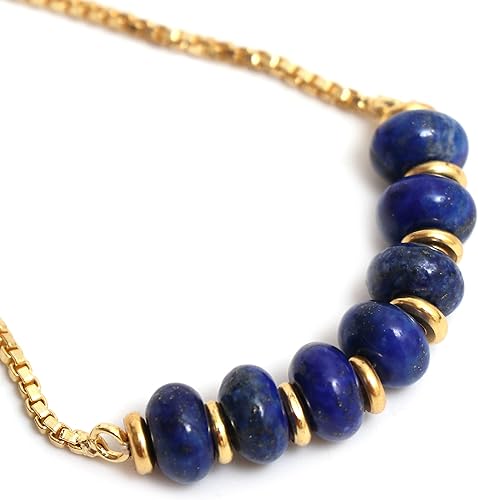 Vista 86 de Gempires - Pulsera de cuentas redondas naturales, chapada en oro amarillo de 14 quilates, joyería hecha a mano, pulseras ajustables para mujer