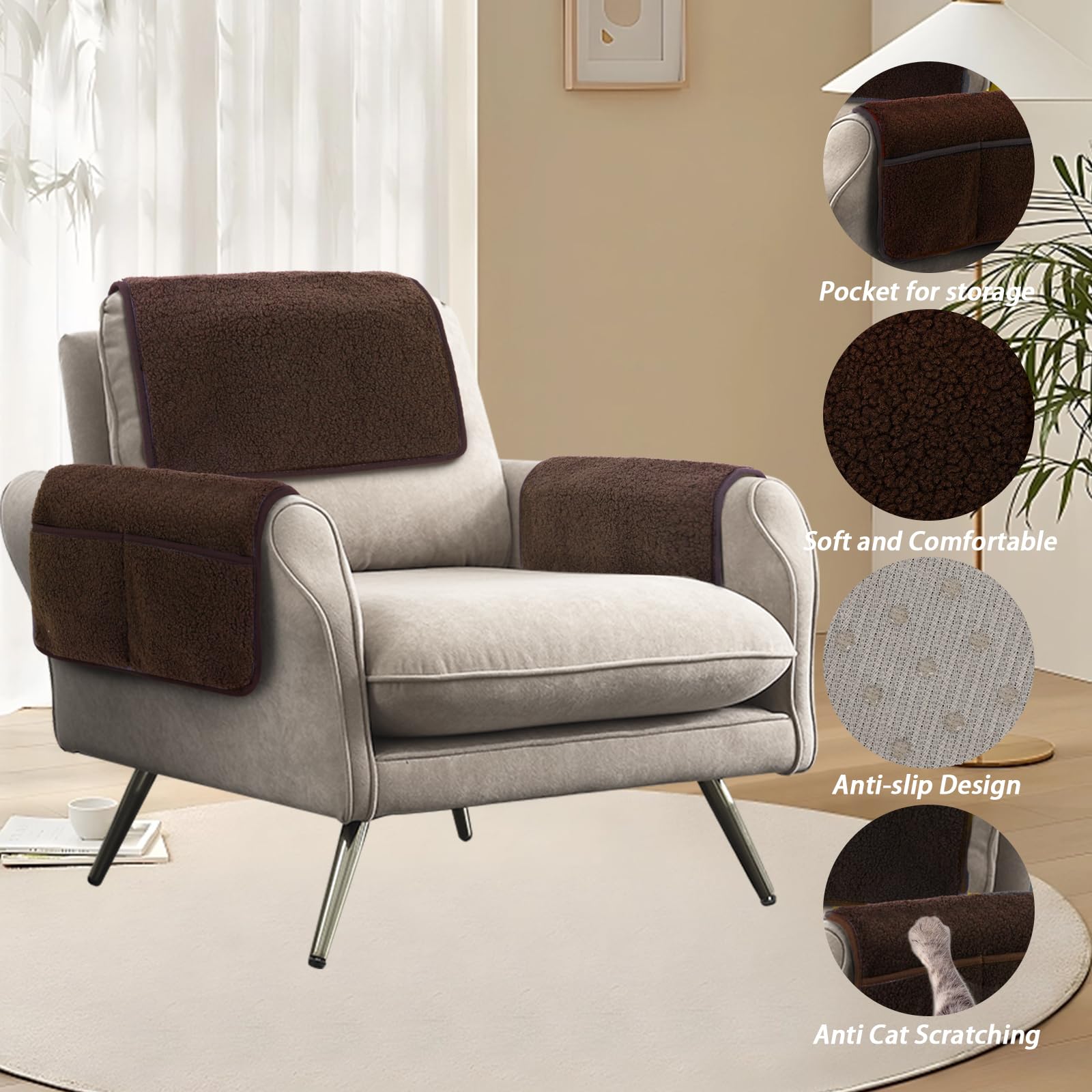 Niuoppy Armrest Cover, Headrest Cover for Recliner Sofa 3pcs Fleece Armchair Slipcover - Image 2