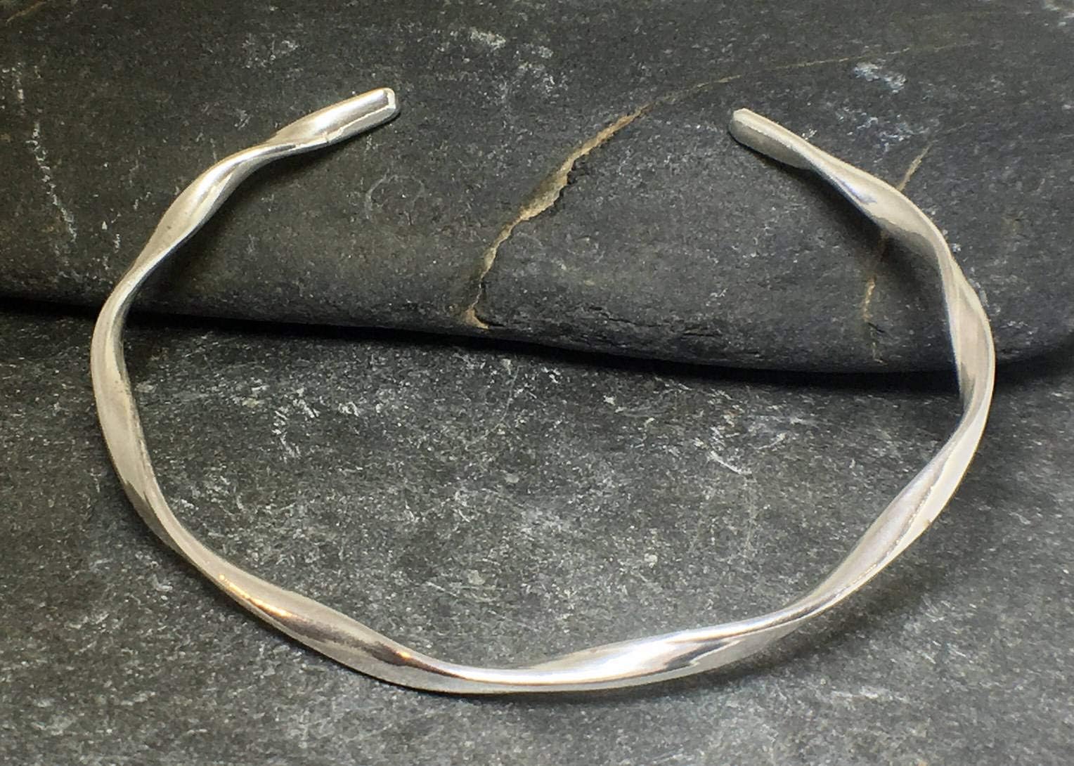 Small twisted cuff bangle - minimalist bangle - Rolling waves cuff - Sea inspired - surf girl - Sterling Silver hallmarked - hand made in Cornwall - size small
