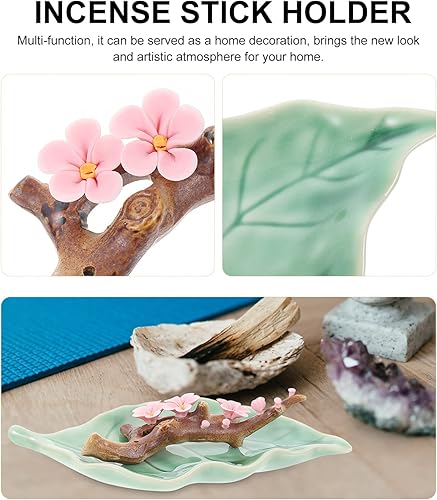 Miniatura 6 de Yardwe Soporte para quemador de incienso de cerámica estilo japonés hecho a mano de flor de cerezo quemador de incienso titular de la bandeja de