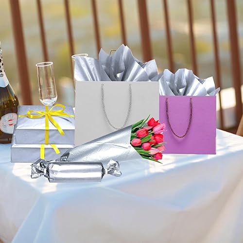 Miniatura 2 de 100 hojas de papel de seda plateado Artdly 12 x 20 pulgadas, papel de regalo plateado a granel para bodas, cumpleaños, proyectos DIY, envoltorios,