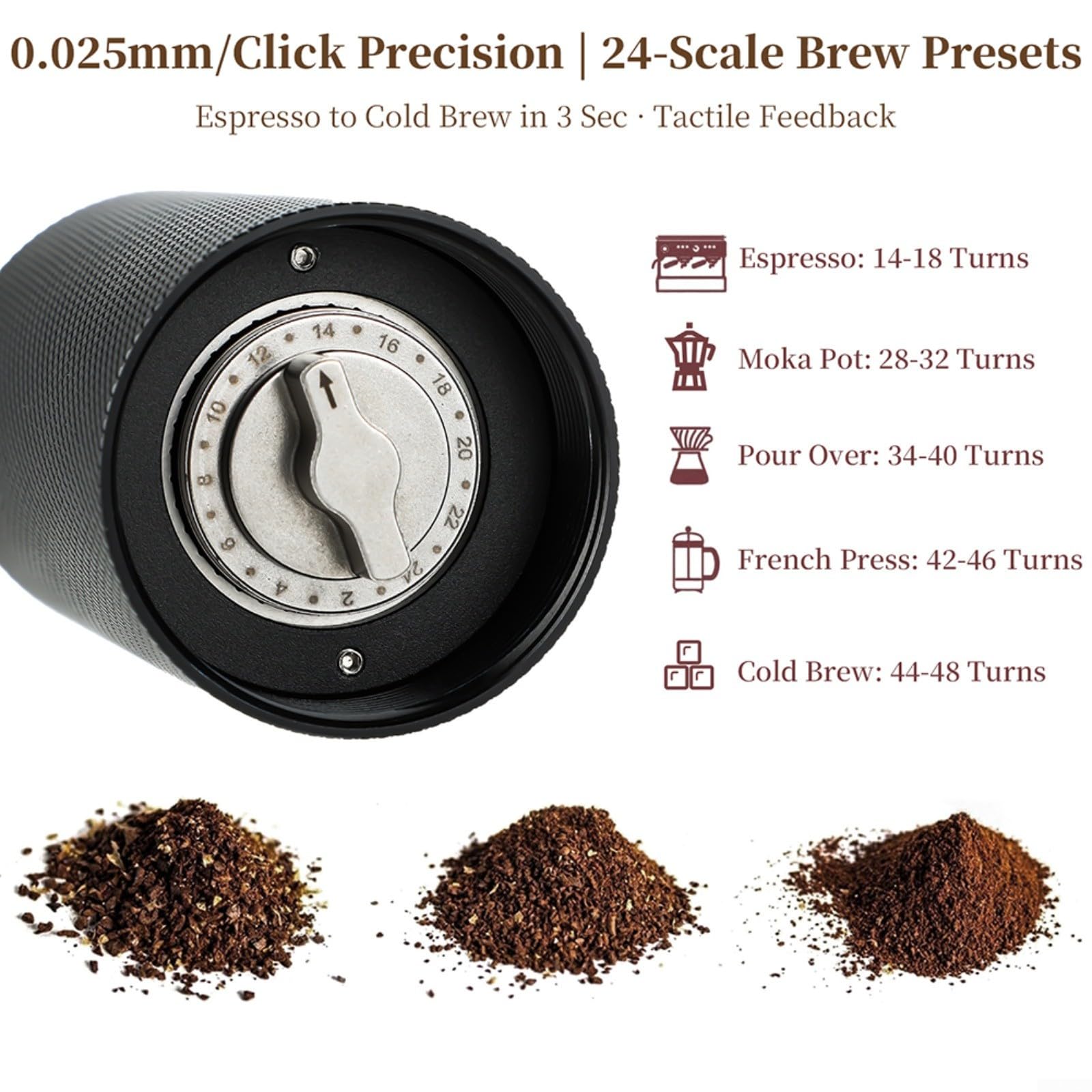 Molinillo de café manual, rebabas cónicas de acero inoxidable, olla de aleación de aluminio, mango de madera, molinillo de mano portátil para camping, senderismo, viajes, negro
