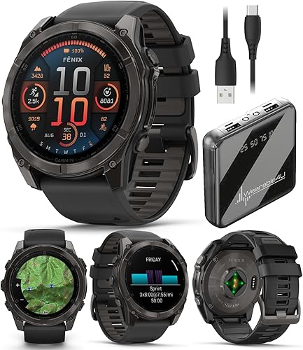 Miniatura 45 de Wearable4U Garmin Fenix 8 – 2 pulgadas, reloj inteligente multideporte GPS AMOLED, zafiro, titanio con banda de silicona naranja brillante/grafito,