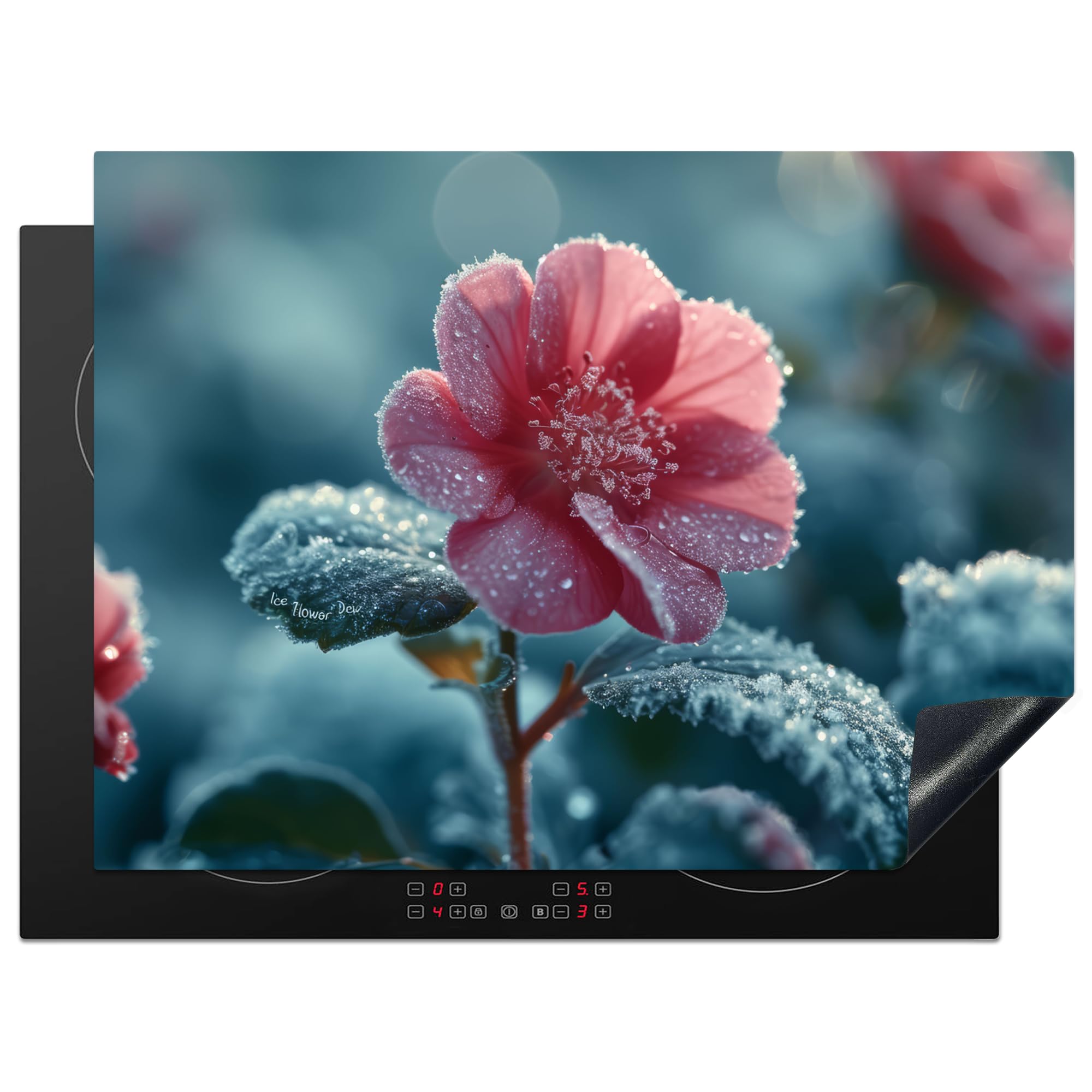 KitchenYeah© Induction Hob Protector Mat 20.5"x27.6" / 70x52 cm Cooker Top Protectors Cover Ceramic Covers Electric Hobs Vinyl Flower - Red - Winter - Drops