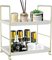 Vista 9 de Organizador de mostrador de perfume de maquillaje de 2 niveles, estante de encimera de esquina de baño, bandeja de almacenamiento para dormitorio