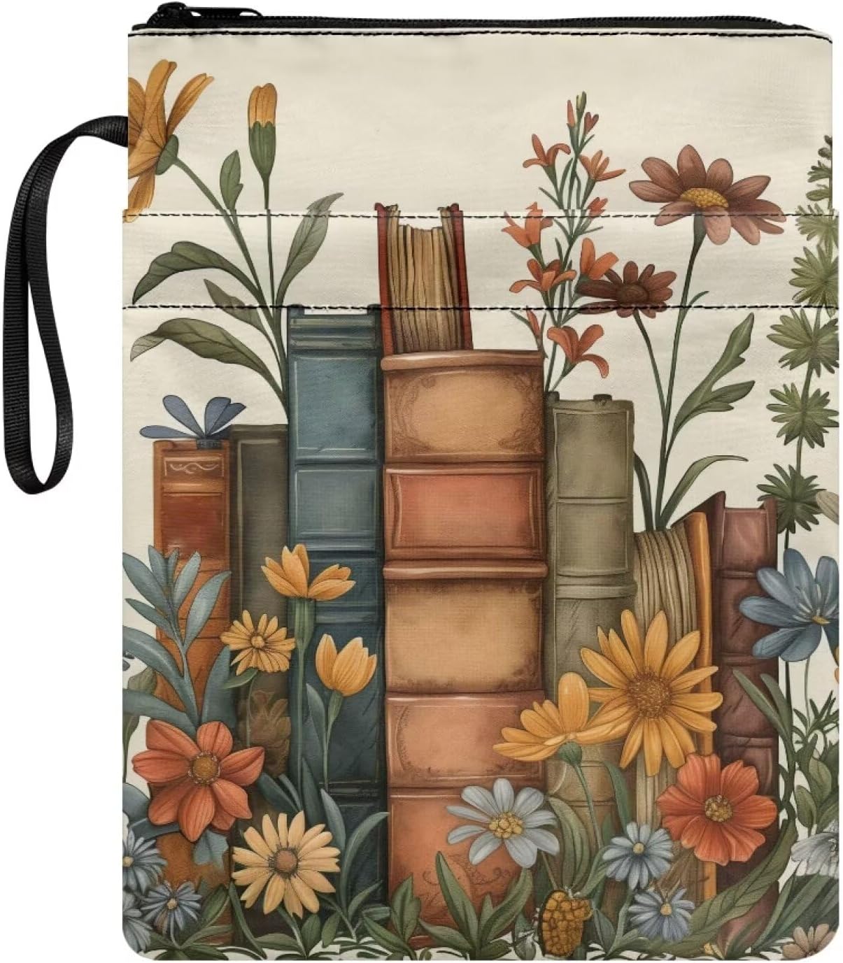 Retro Floral Book Cover for Paperback with Front Pocket Portable Book Carrying Case Gifts for Students Teachers Back to School Gifts