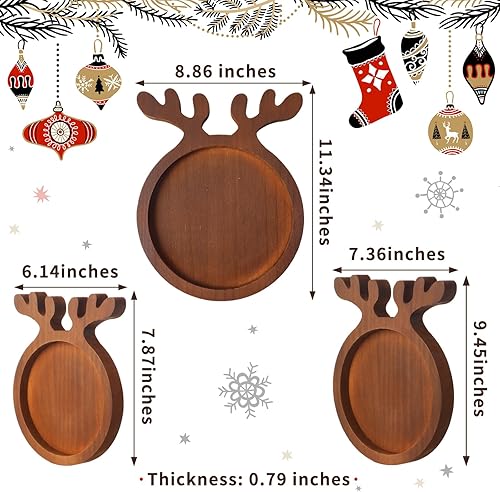 Miniatura 2 de Sliner 3 bandejas de madera para cornamentas de Navidad, platos decorativos para servir comida, platos rústicos estilo granja, bandeja de frutas