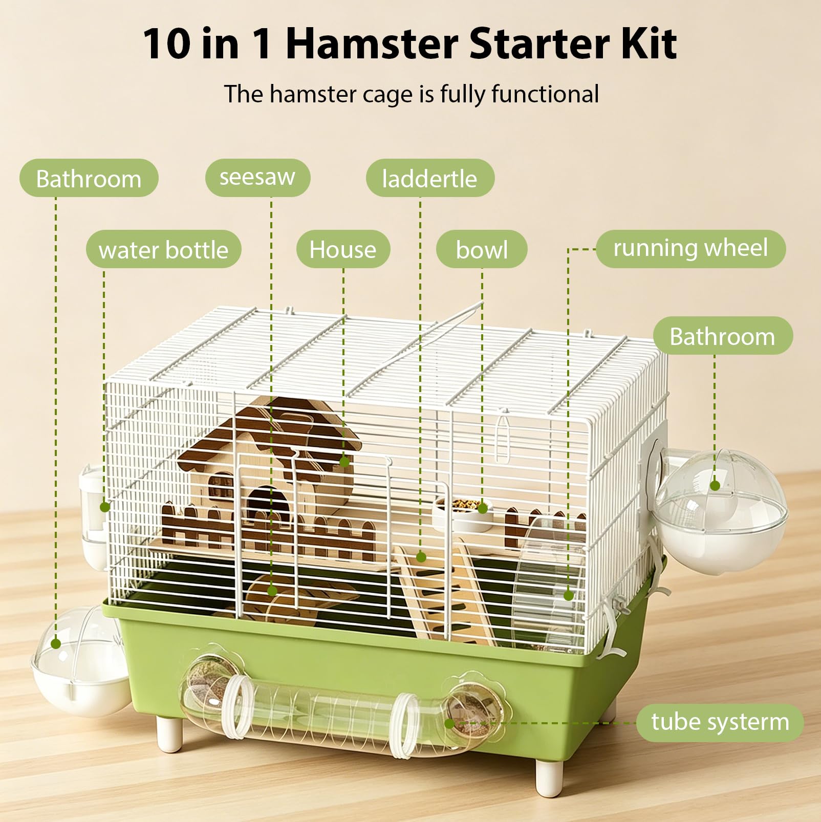 Hamsterkäfig, Nagerkäfig, Kleintierkäfig, Trainingshaus, Acryl, transparent | tragbarer Aufbewahrungs-Spielplatz, Hamster-Rad-Gehege für Zuhause, Reisen, 47.5*30*32.5cm