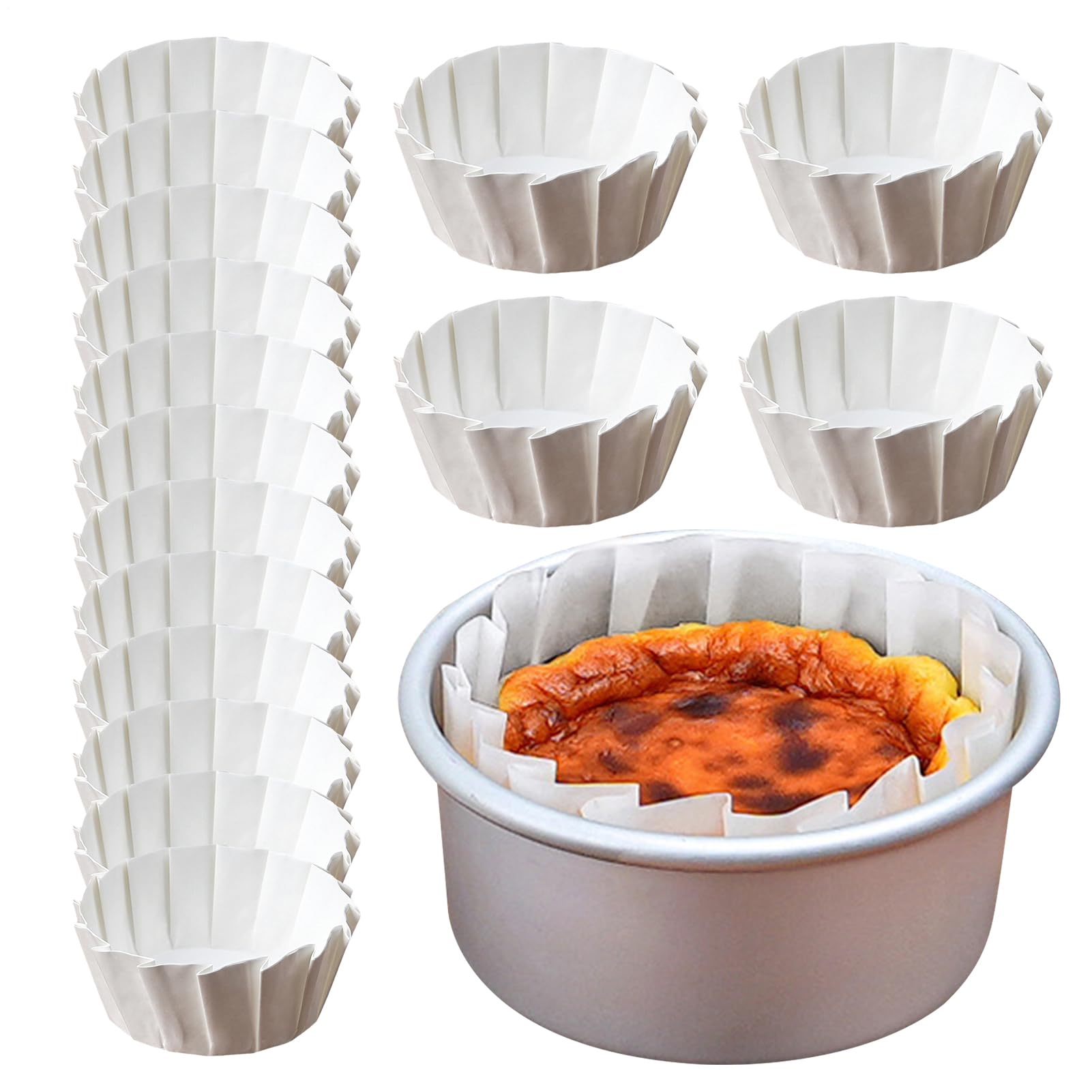 50pcs Cake Tin Liners, 4/6/8 Inch, Greaseproof Non Stick Paper Liner, Parchment Paper Rounds, Cupcake Wrappers, for Cooking and Baking Cakes Bread Pies Loaf Air Fryer
