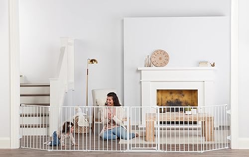 Regalo Puerta de bebé ajustable súper ancha de 144 pulgadas y patio de juegos, 2 en 1, kit de bonificación, incluye 4 paquetes de soportes de pared