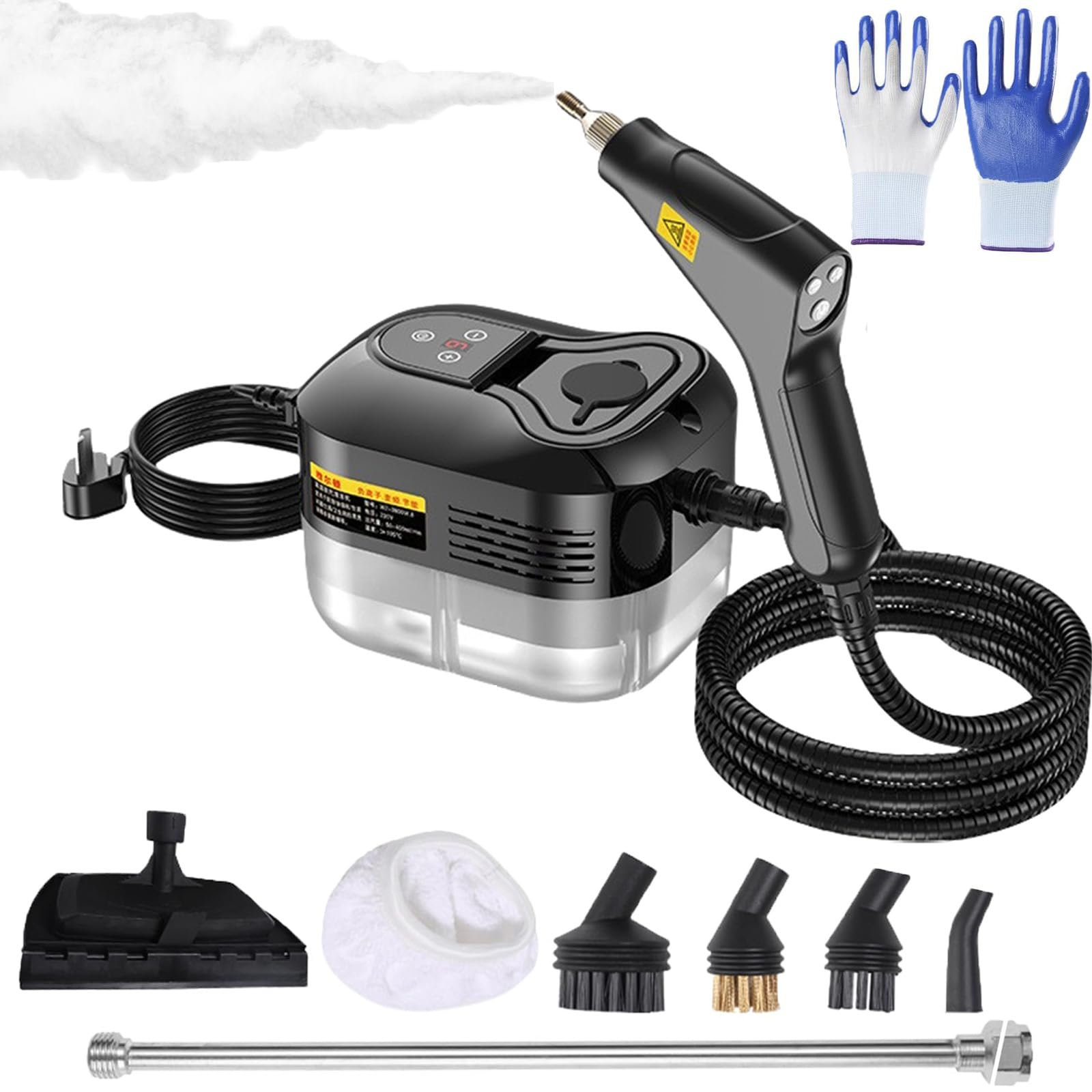 Limpiador de vapor a presión de alta temperatura de 2500 W, máquina de limpieza a vapor portátil de alta temperatura, limpiador de motor multiusos con cabezales de cepillo para detalles automáticos