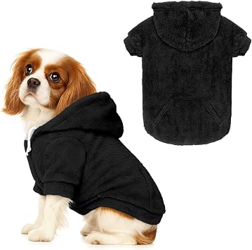 Dog Sweaters,Dog Hoodie,Warm Fuzzy Fleece Sweatshirt with Hood & Pocket,Leash Hole,Cozy Cold Weather Pet Clothes Pet Sweater for Small,Medium,and Large DogsBlack,M