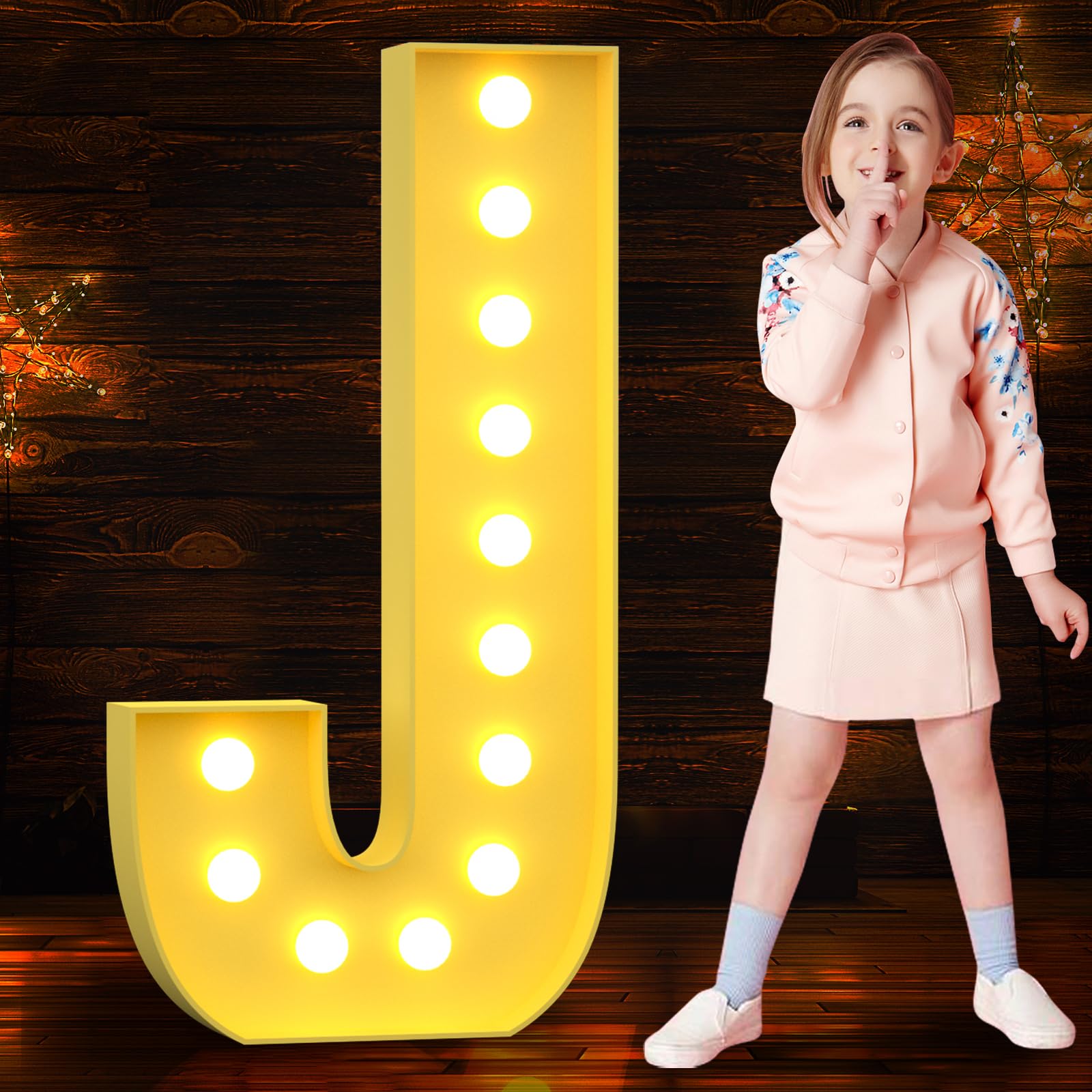 Tongjoy 4FT Light Up Letters, Marquee Light Up Letters, Large Marquee Letters, DIY Giant Letters for Baby Shower, Birthday Party Backdrop Decor Wedding Engagement Party, Pre-Cut Foam Board Letter J