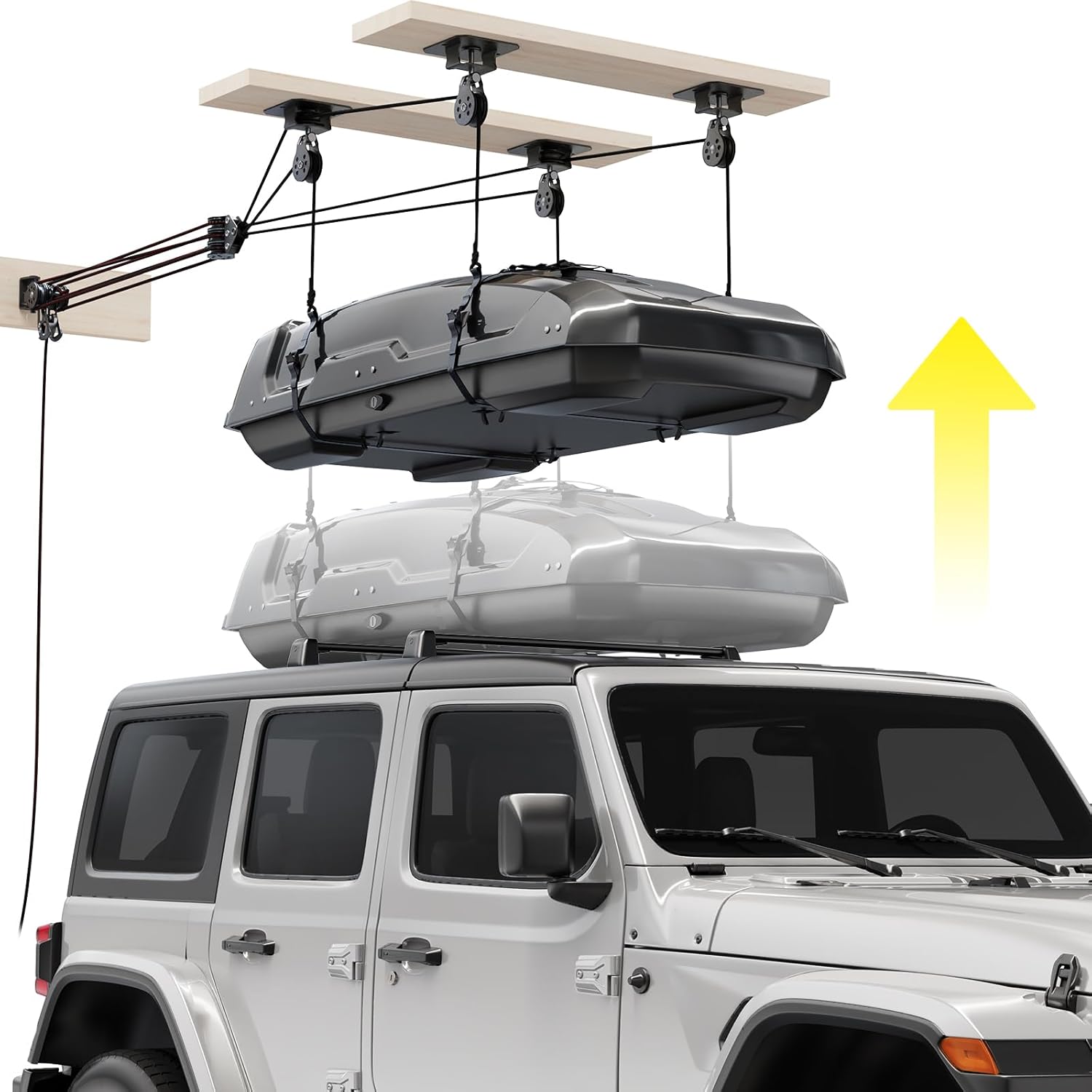 Cargo Box Ceiling Storage Hoist, Garage Hoist Pulley System for Garage Ceiling Storage, Heavy Duty Overhead Garage Storage Lift for Roof Cargo Box, 180lbs, Fits 8-16ft Ceilings