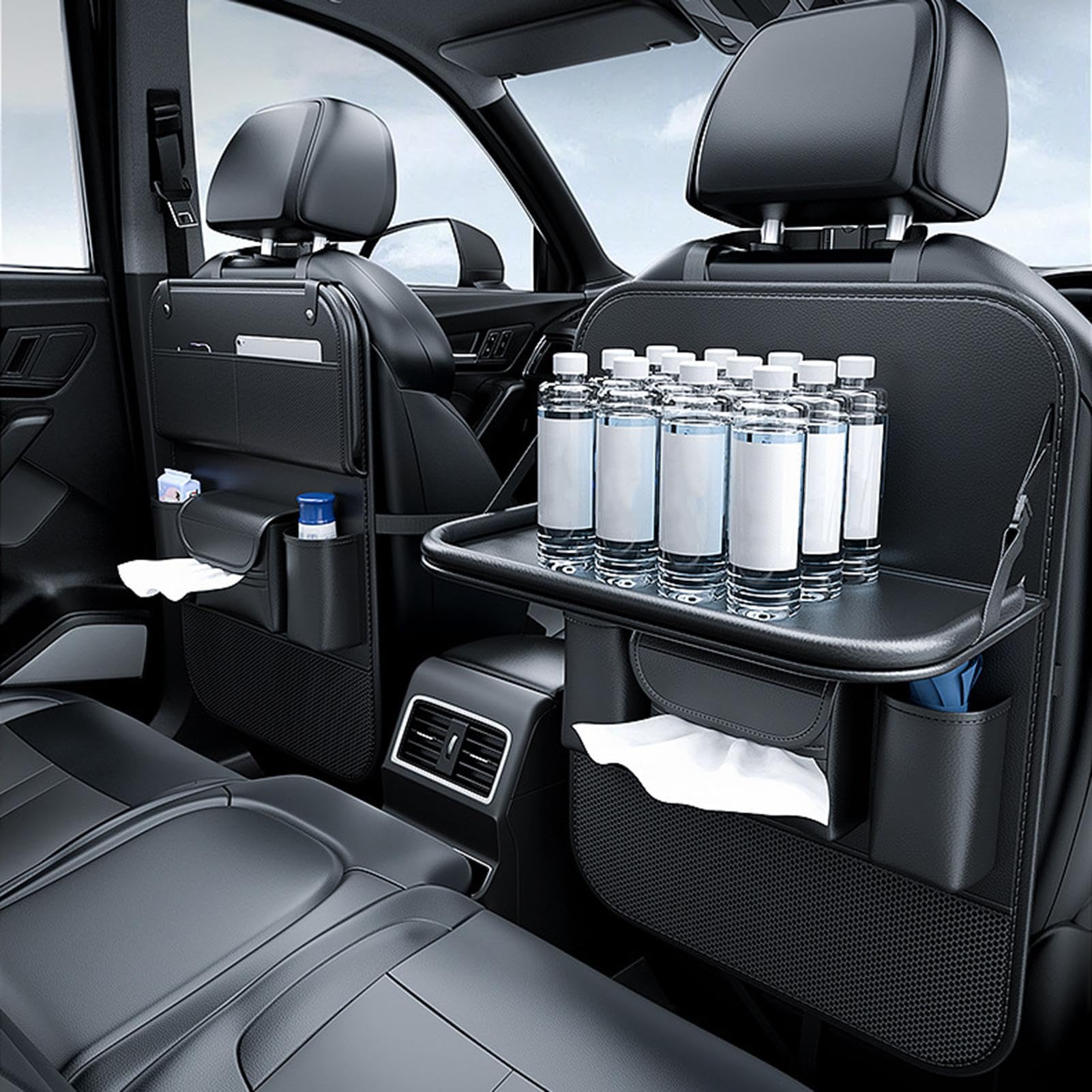 Organizadores del asiento trasero del coche,organizador del respaldo del | asiento del coche - Organizadores de asiento Organizadores de asiento trasero de PU - Mesa de bandeja de asiento de coche