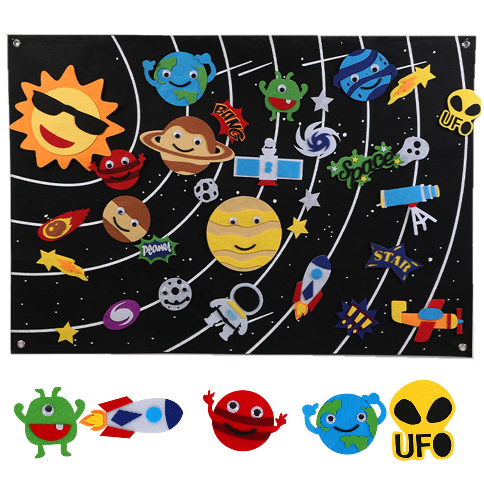 DoreenBow 43Pcs Outer Space Felt Board Story Kids Planets and Solar System Flannel Board Toddler Planets Toys Preschool Space Toys Storytelling Flannel Interactive Play Kit