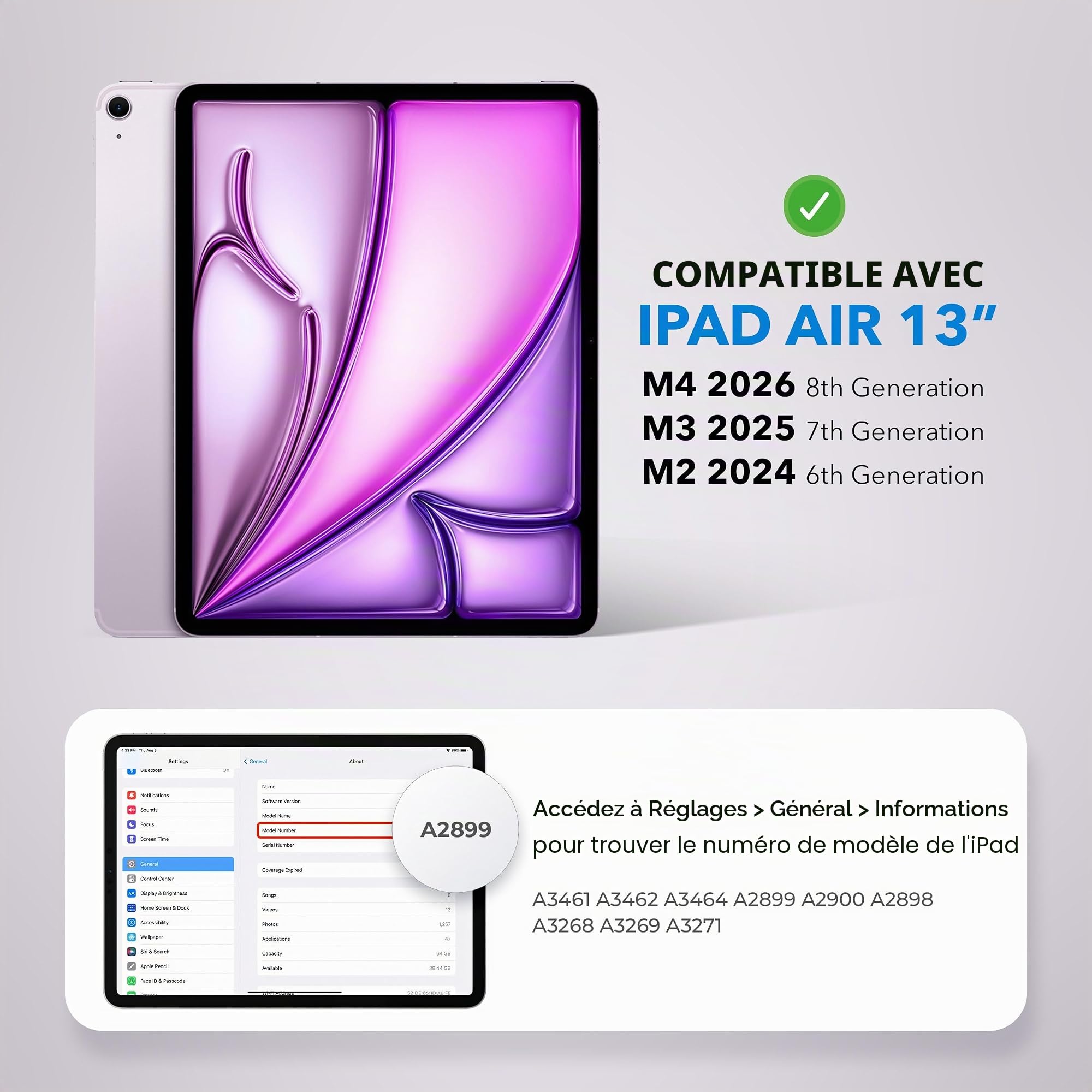 Deppa Verre Trempé avec iPad Air 13 Inch M4/M3/M2 (2026/2025/2024, 8th/7th/6th Gen) kit d’installation facile – compatible Face ID & Apple Pencil, couverture complète