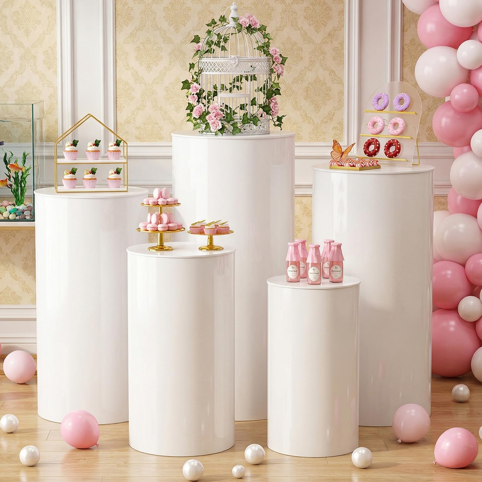 5 piezas de soportes cilíndricos, soportes redondos para tartas de acrílico, soportes de exhibición cilíndricos para bodas, fiestas, panaderías y decoración de eventos