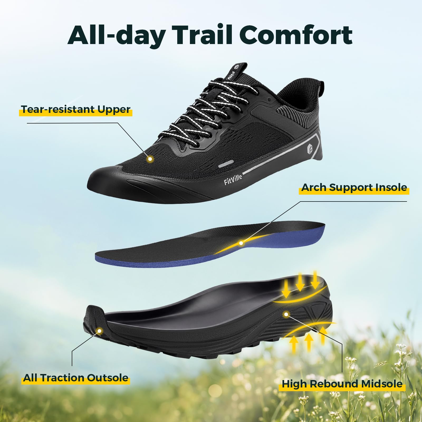 FitVille Extra Weite Sneaker Herren Sportschuhe Atmungsaktiv Turnschuhe Breit Laufschuhe Leicht Outdoor Joggingschuhe Bequeme Traillaufschuhe Gedämpft Gym Fitness Walkingschuhe