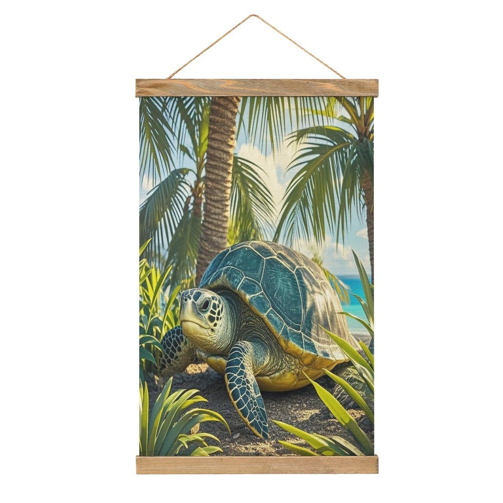 FekiLoot Big Turtle And Palm Trees Wall Art Poster Hanger Frame Linen Wall Art Decor Vintage Hanging Poster Hanging Wall Decor Rustic Retro Wall Art Print for Living Room Decor 20.4 X 13.1Inches